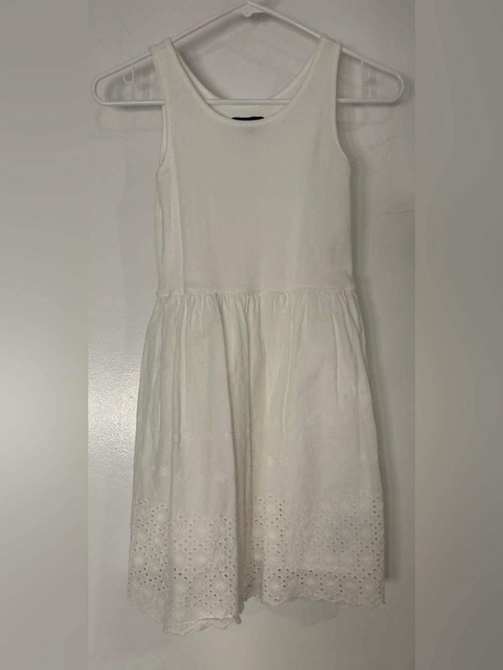 GAP Kids White Sleeveless Eyelet Hem Dress